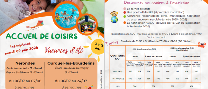 Inscriptions accueil de loisirs pour les enfants de 3 à 13 ans