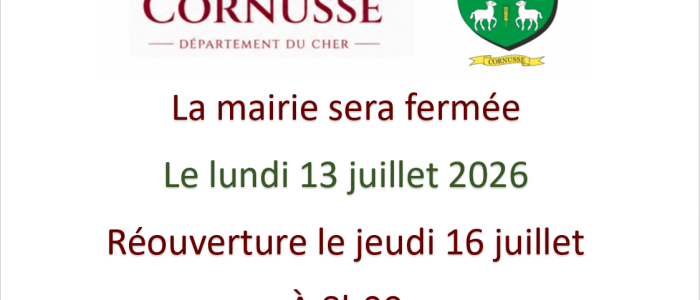 Fermeture de la mairie le 13 juillet 2026